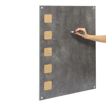 Securit wandbord Living Wall betonlook kurk 58x78cm met krijtmarker en montagekit 5