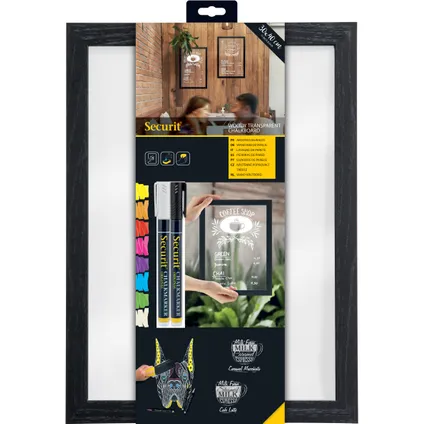 Tableau noir Securit Woody MDF transparent noir 30x40cm avec marqueur craie et kit de montage 6