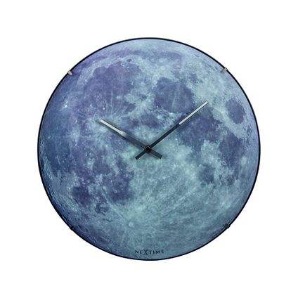 Wandklok NeXtime Ø 35 cm, bol glas, 'blauw Moon dome'