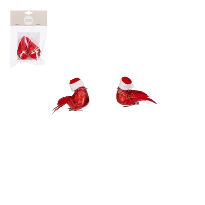 Kersthanger vogel clip rood 2 stuks 8x4x6cm