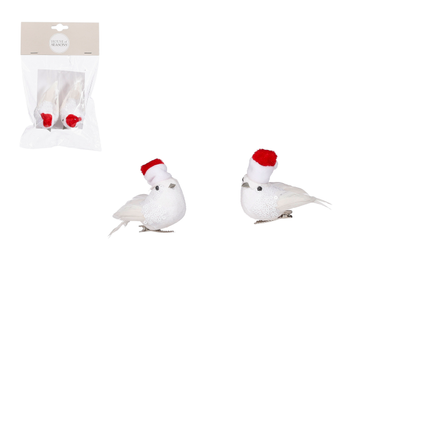 Kersthanger vogel clip wit 2 stuks 8x4x6cm
