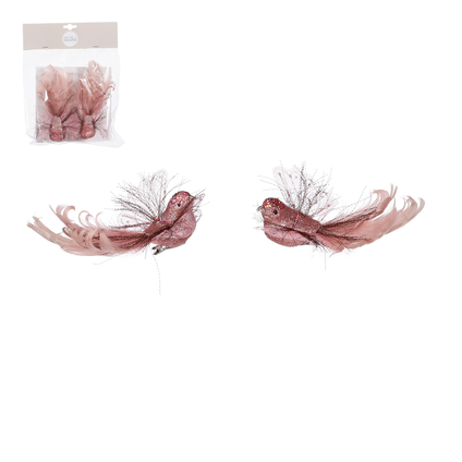 Kersthanger vogel clip roze 2 stuks 16x16x5cm