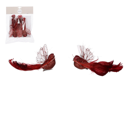 Clip oiseau rouge f. 2 pieces - l16xb6xh5cm