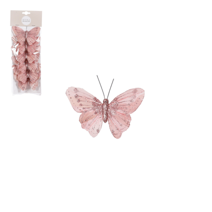 Clip papillon rose 6 pieces - l10xb7xh2,5cm