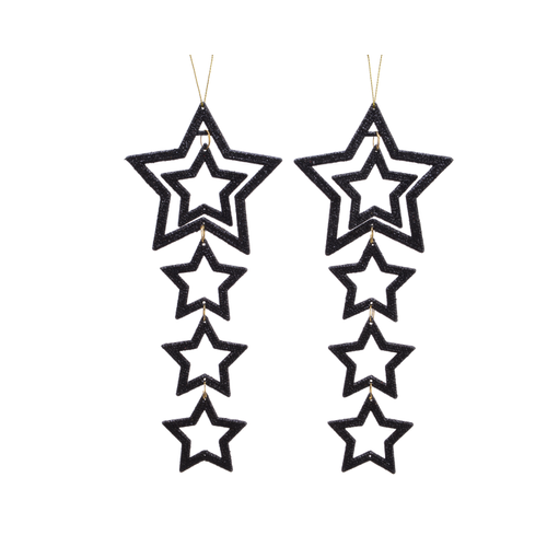 Étoiles Decoris noir à paillettes 7,5cm 2pièces