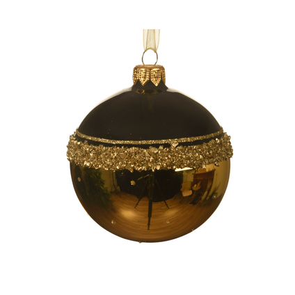 Decoris kerstbal glitter glas goud 8cm