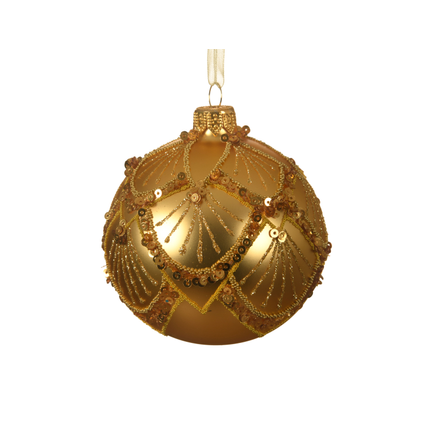 Decoris kerstbal paillet-glitter glas goud 8cm