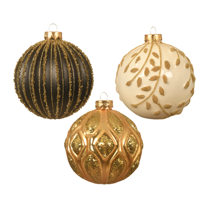 Decoris kerstbal glas goud-zwart 10cm diversen