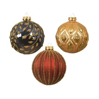 Decoris kerstballen glas blauw/rood/goud Ø10cm 1pc