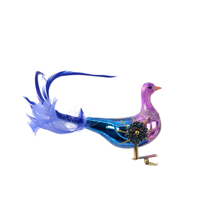Decoris vogel glas blauw/paars 8cm