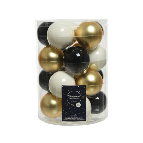 Decoris kerstballen mix zwart/wit/goud Ø6cm 20st