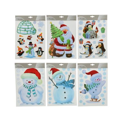 Sticker fenêtre Decoris divers figurine de Noël/bonhomme de neige/pingouin/Père Noël