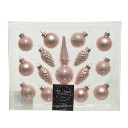 Decoris kerstbal glas roze 3cm 15 stuks