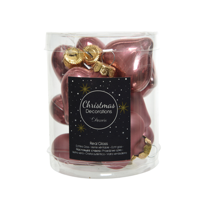 Decoris kerstballen hart mat/glanzend roze glas 12st