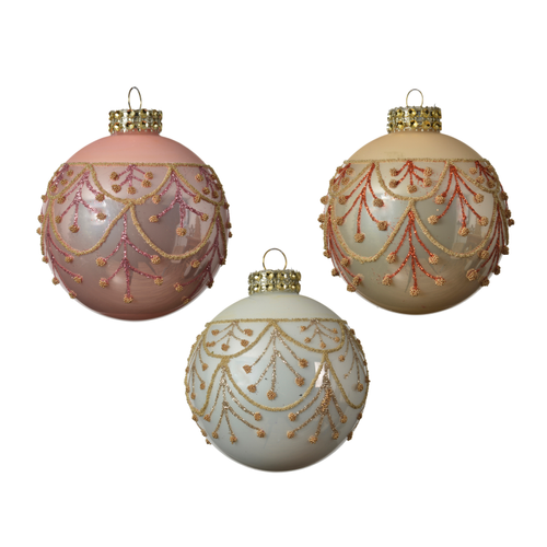 Boule de Noël Decoris verre perle/rose pâle/blanc Ø8cm 1pièce