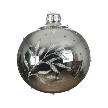 Boule de Noël Decoris feuille verre argent 8cm
