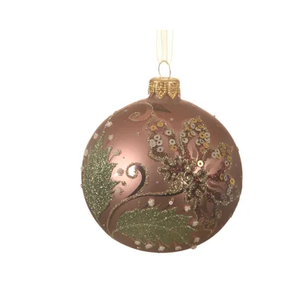Decoris kerstbal bloem glas roze 8cm