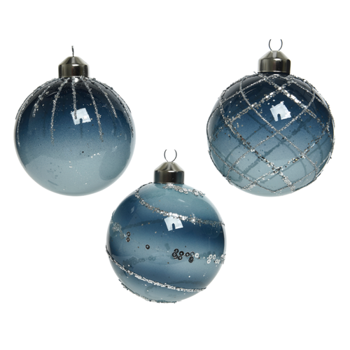 Boule de Noël Decoris verre bleu transparent Ø8cm 1pièce