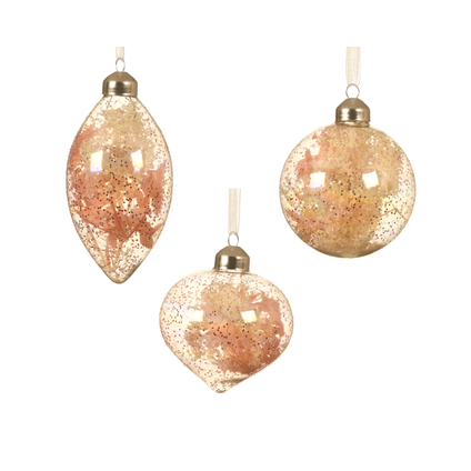 Decoris kerstbal glas goud/roze 8cm 1st