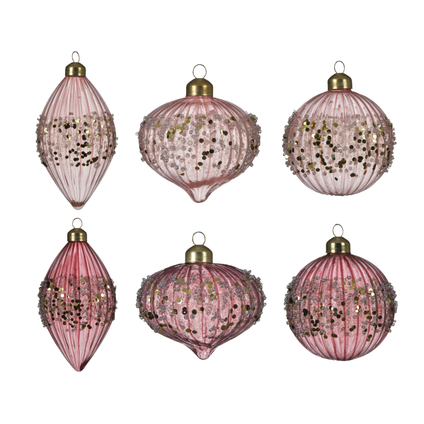 Decoris kerstbal glas glitter roze 8cm diversen