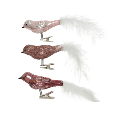 Decoris vogels op clips glas 3,5cm 3stk