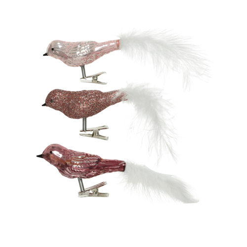 Oiseaux sur clips Decoris verre 3,5cm 3pcs