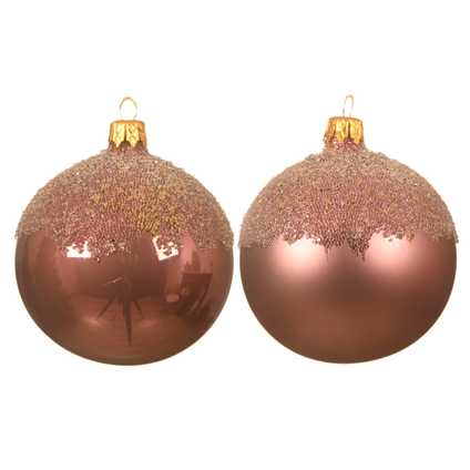 Decoris kerstbal glitter glas roze 8cm diversen