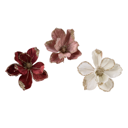 Decoris bloem op clips wit/roze/bordeaux 15cm 1stk