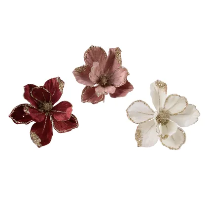 Fleur sur clips Decoris blanc/rose/bordeaux 15cm 1pièce