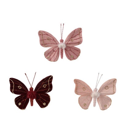 Decoris kersthanger vlinder fluweel 11cm diversen