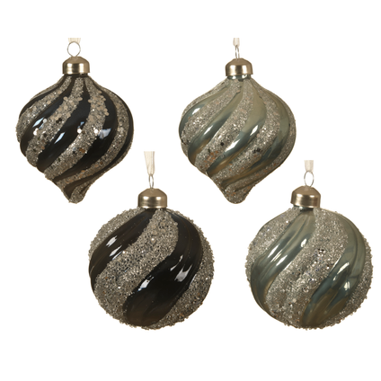 Decoris kersthanger swirl glas zwart-groen 8cm diversen