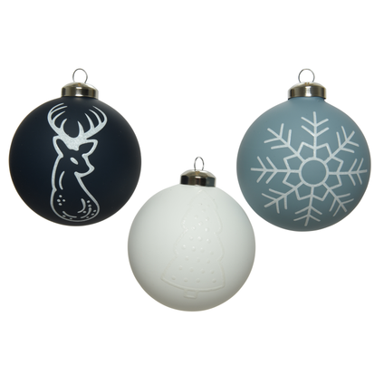 Boule de Noël Decoris renne/flocon de neige/arbre verre multi 8cm