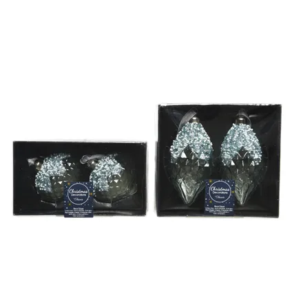 Decoris kersthanger diamant glas blauw 8cm diversen 2 stuks 2