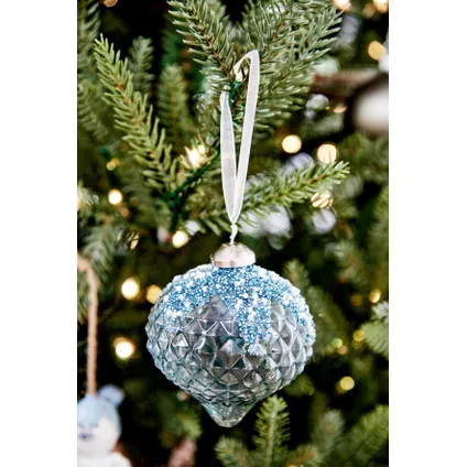 Decoris kersthanger diamant glas blauw 8cm diversen 2 stuks 3