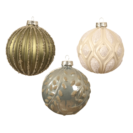 Decoris kerstbal glas met reliëfmotief 1st