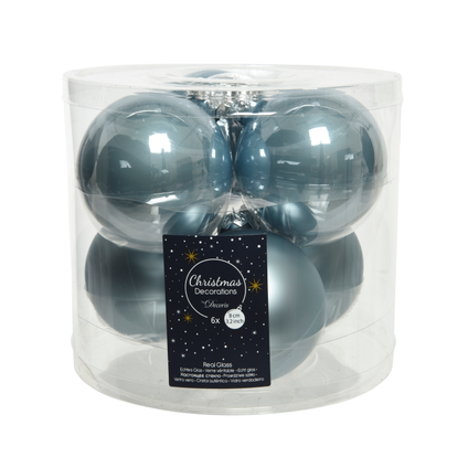 Decoris kerstbal glas blauw Ø8cm 6 stuks