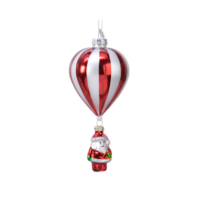 Suspension de Noël Decoris montgolfière rouge/blanc 15cm