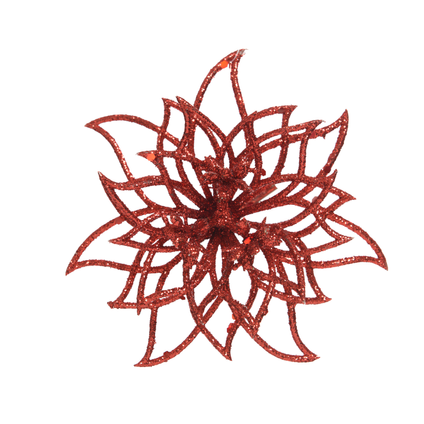 Poinsettia sur clips Decoris plastique rouge 14cm