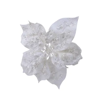 Poinsettia Decoris polyester blanc 26cm