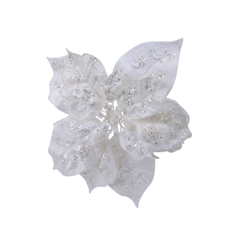 Poinsettia Decoris polyester blanc 26cm