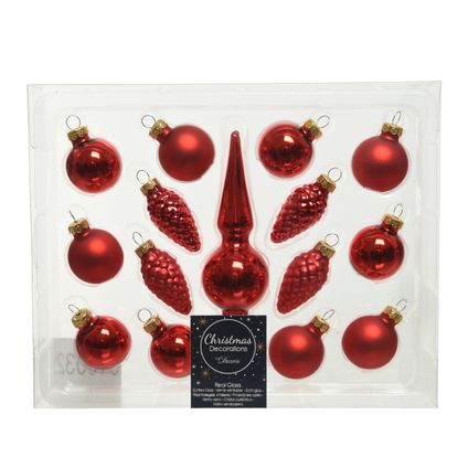 Boules de Noël Decoris rouge verre mat/brillant - 15pcs