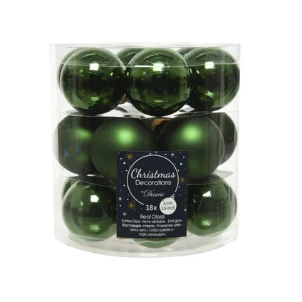 Boules de Noël Decoris verre vert brillant/mat Ø4cm 18pcs 2