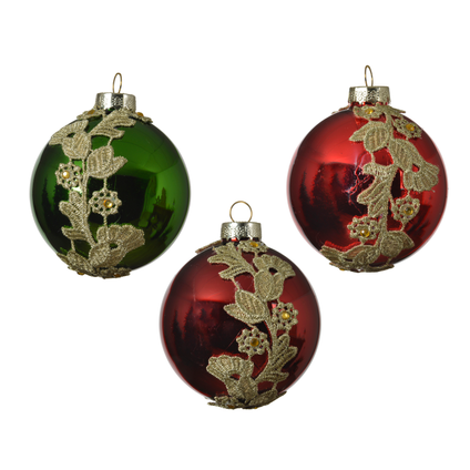 Boule de Noël Decoris verre rouge/rouge foncé/vert Ø8cm 1pièce