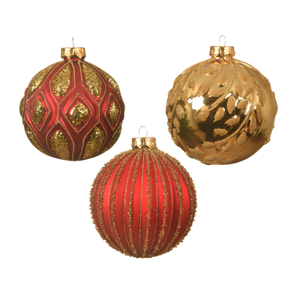 Decoris kerstbal glas rood-goud 10cm diversen