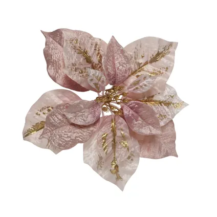 Poinsettia Decoris clip polyester rose 8cm