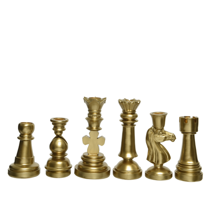 Decoris kandelaar schaak polyresin goud 24,5cm