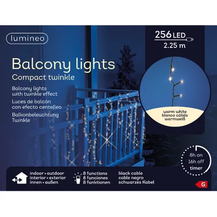 Guirlande luminaire balcon 256 LED blanc chaud 8 fonctions IP-44  3