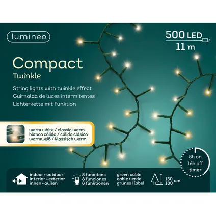 Kerstverlichting (Lumineo) Compact Twinkle 500 LED lampjes warm wit 11m 2