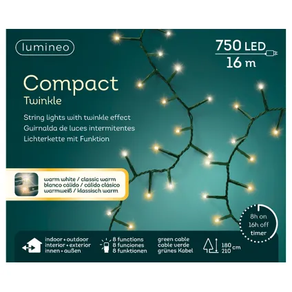 Kerstverlichting (Lumineo) Compact Twinkle 750 LED lampjes warm wit 16m 2