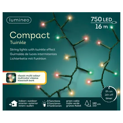 Kerstverlichting (Lumineo) Compact Twinkle 750 LED lampjes meerkleurig 16m 3